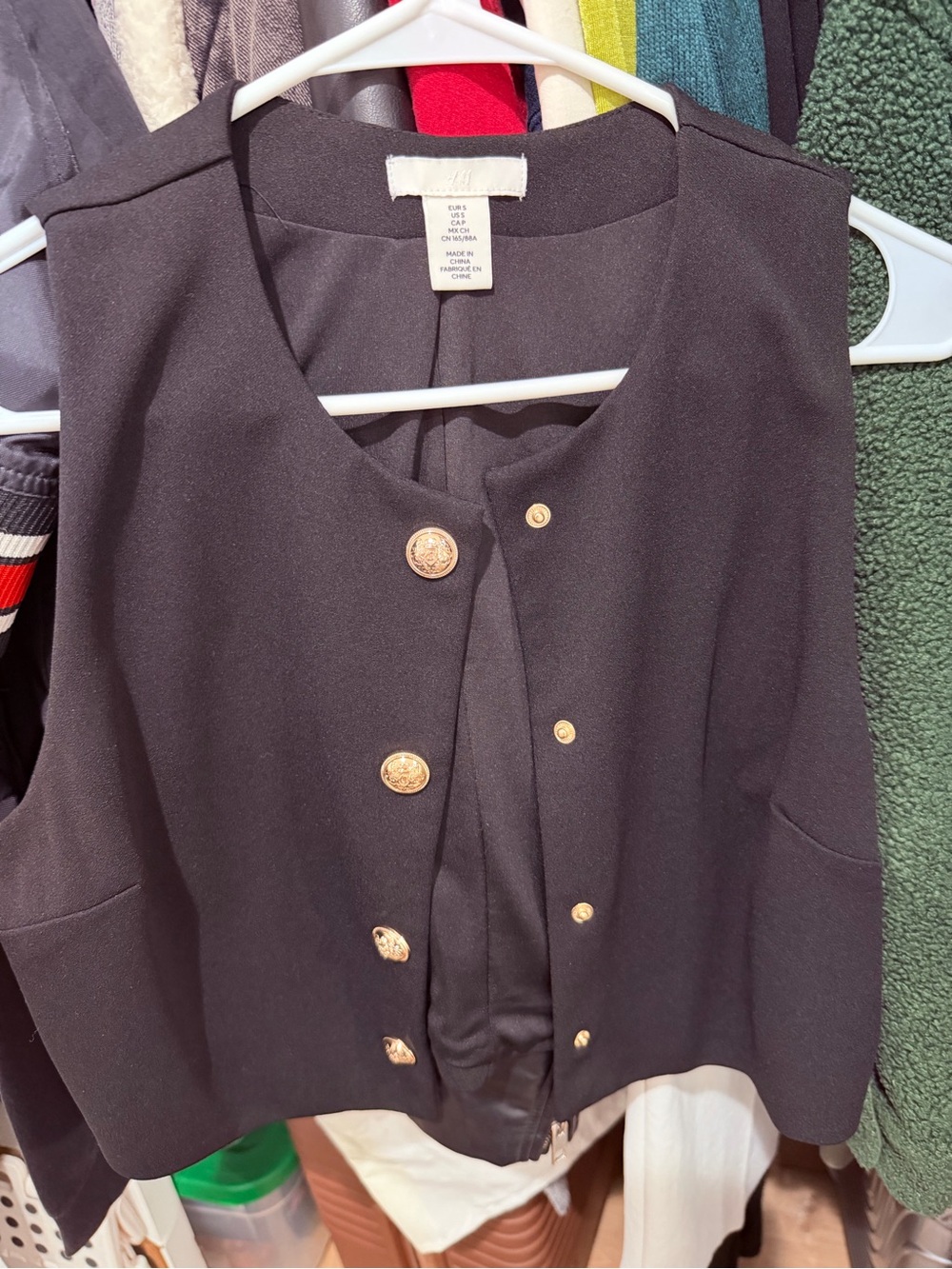 Black Sleeveless Button-Front Vest with Gold Buttons